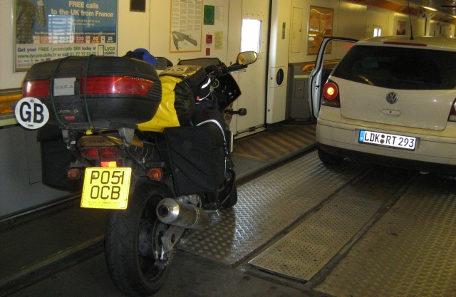 my motorcycle inside the carriage of the channel tunnel train